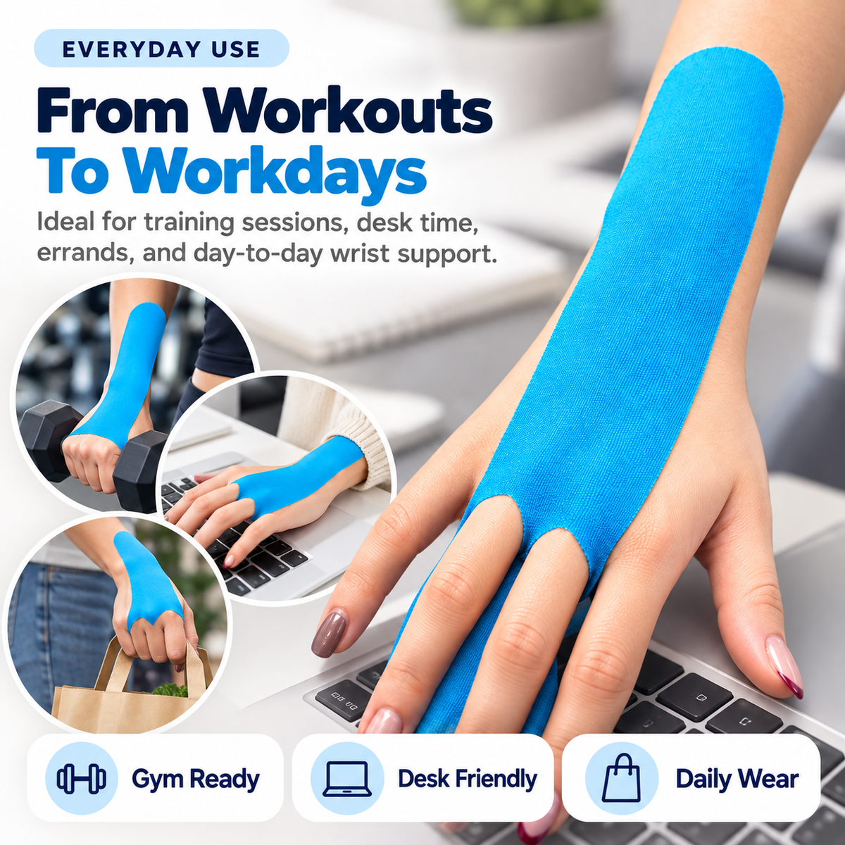 💙 WristFlex Pro™ Wrist Support Tape – Flexible Athletic Kinesiology Tape for Comfort & Stability