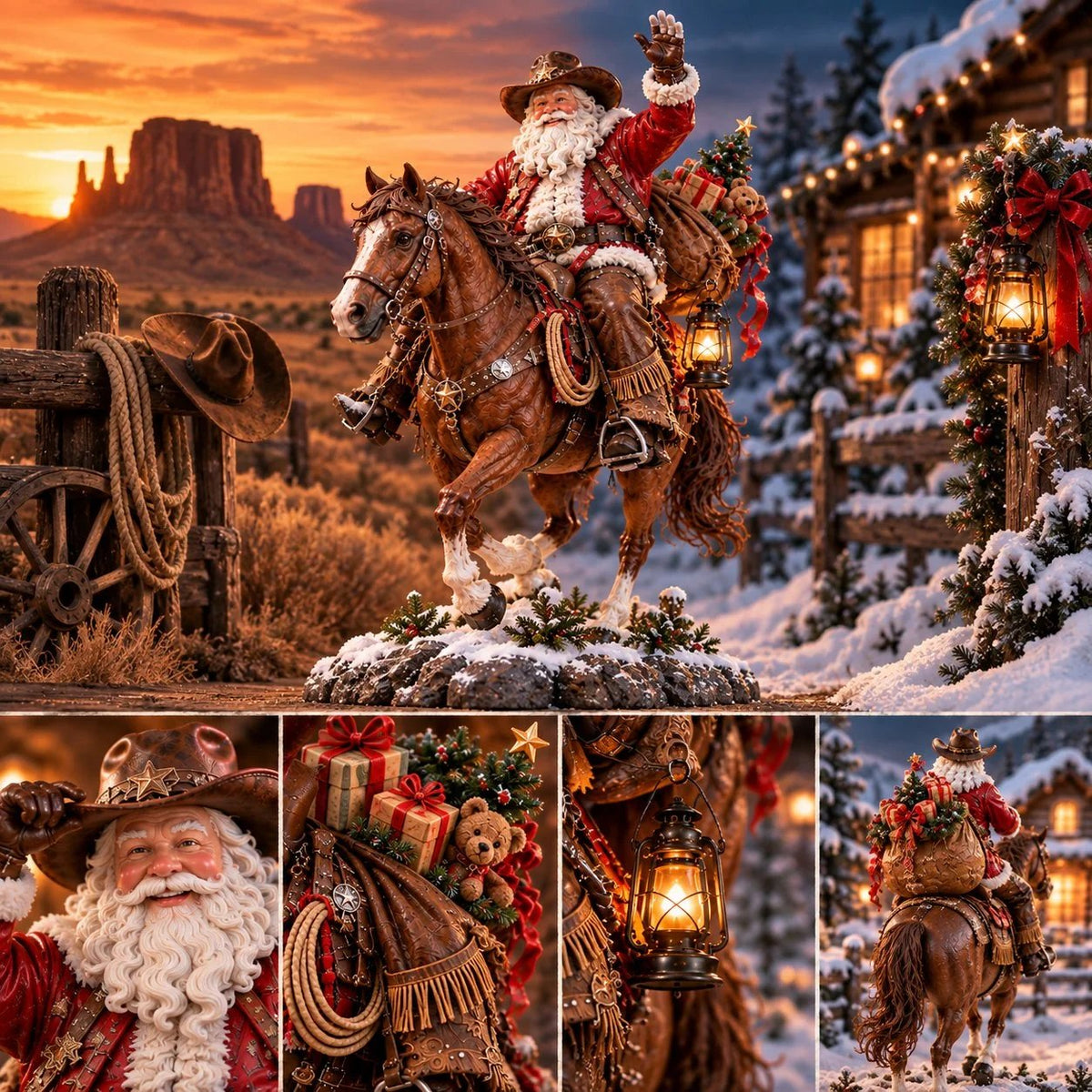 Detailed Western Christmas Cowboy Santa decoration