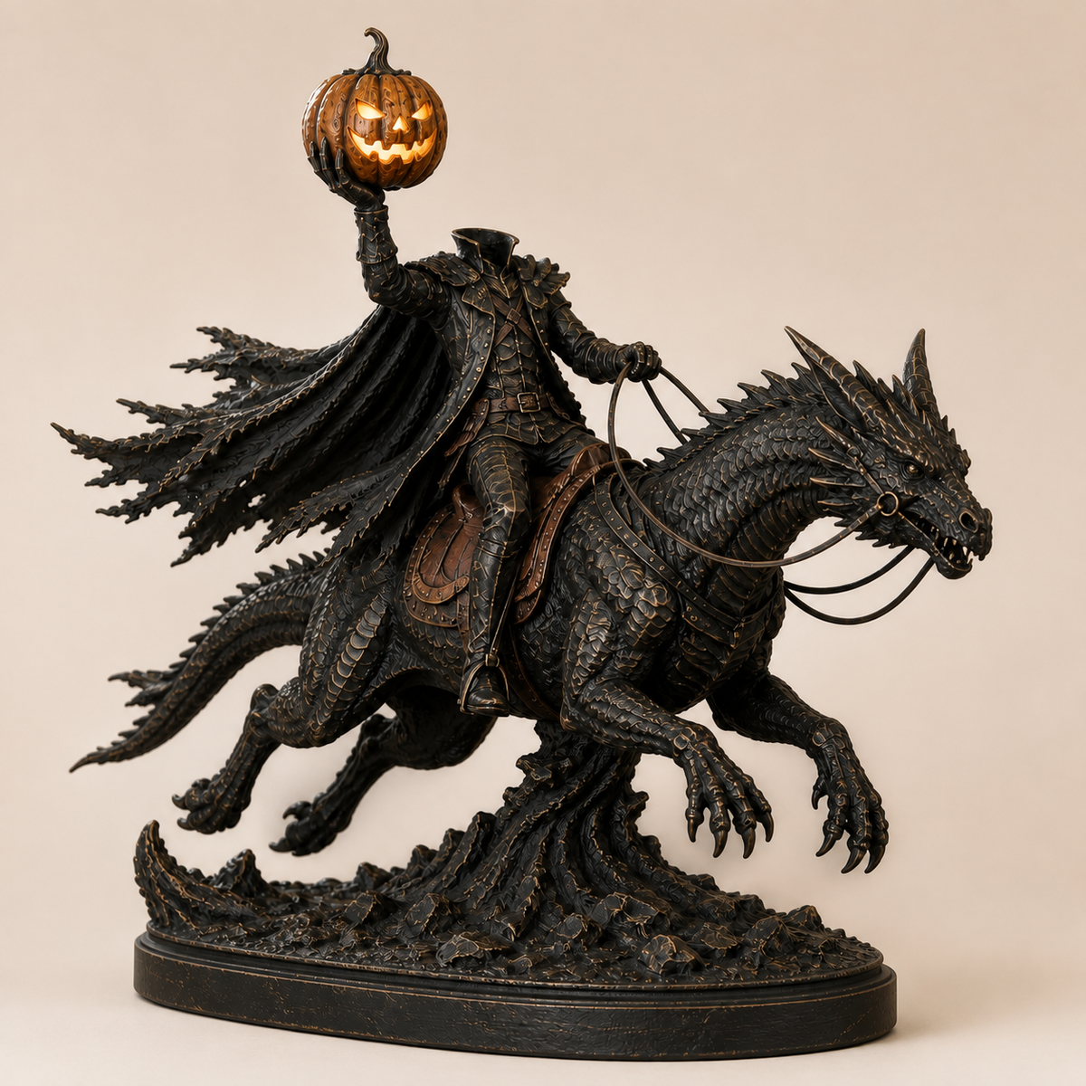Dark fantasy Halloween dragon rider statue alternate view