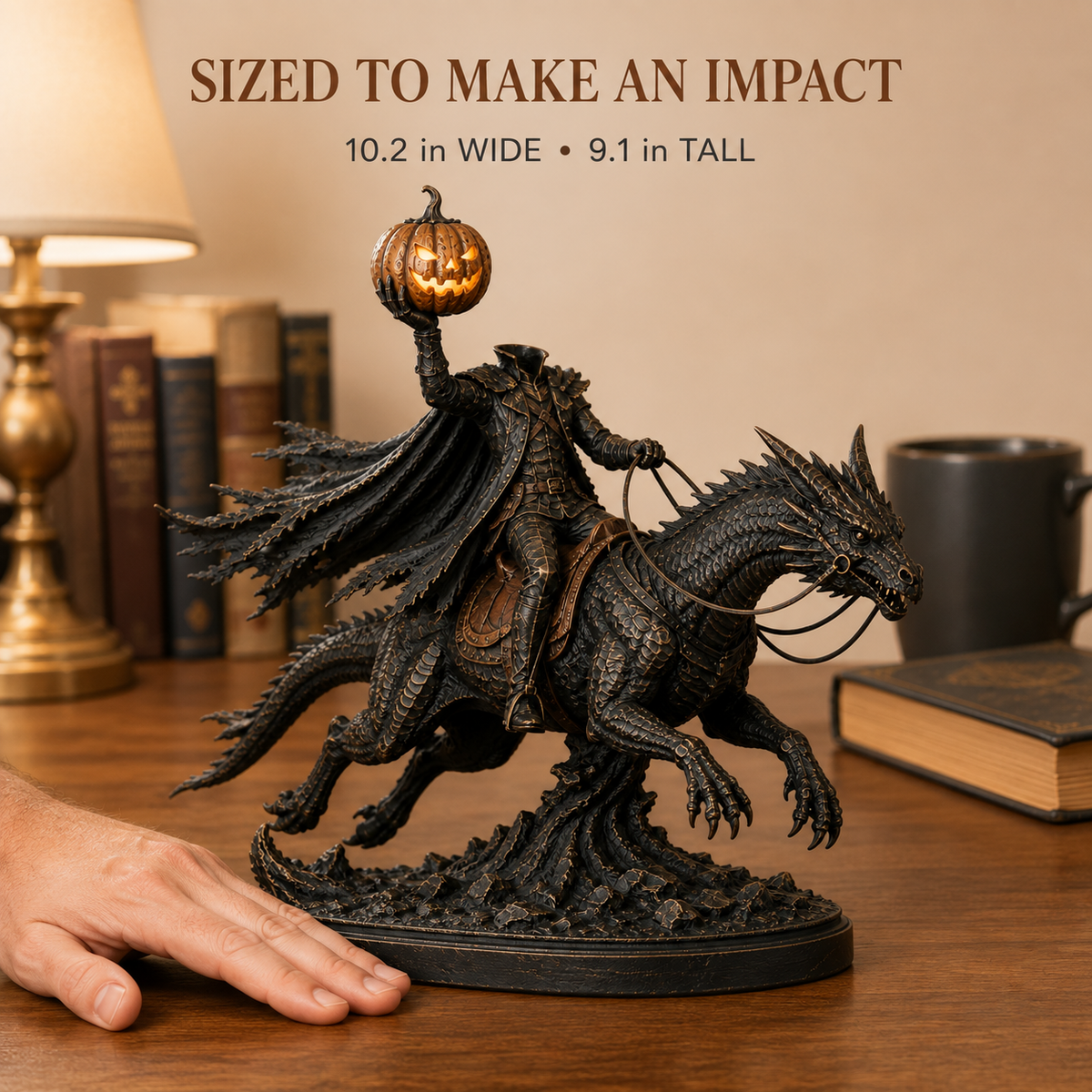Headless Horseman on dragon spooky home decor detail view