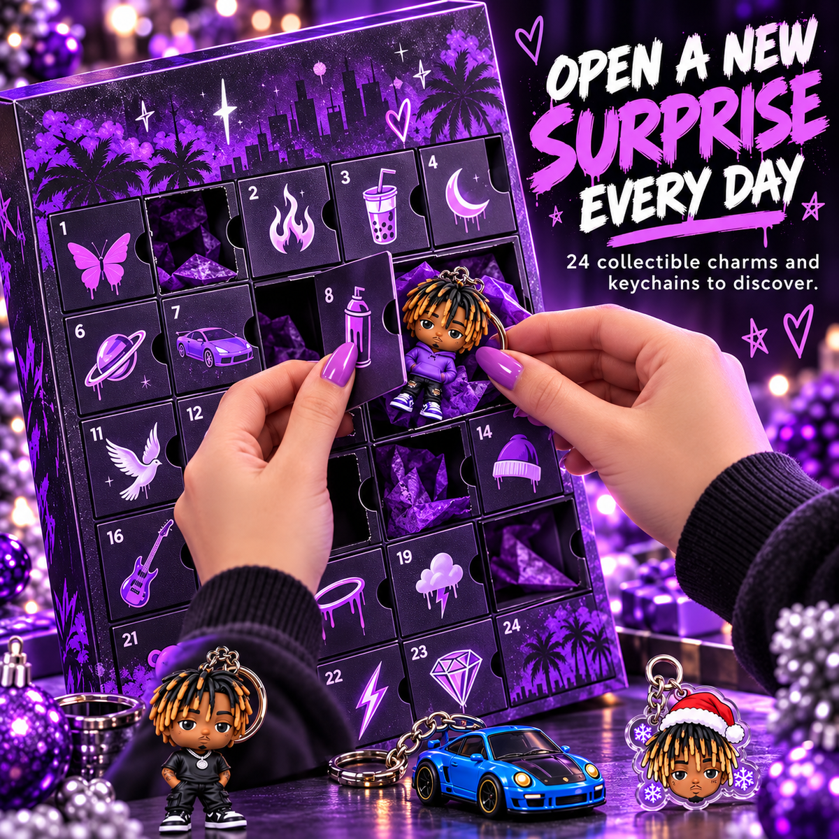 🎁 24-Day Street-Style Mystery Keychain Advent Calendar – Christmas Surprise Gift Box