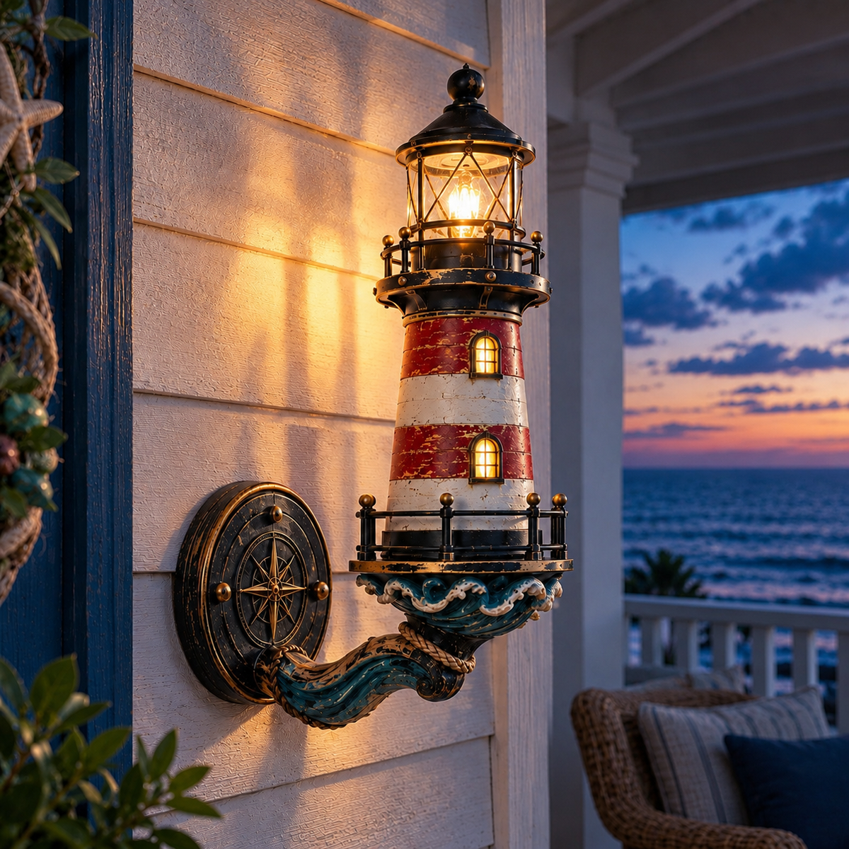 Vintage coastal lighthouse wall light detail view 7