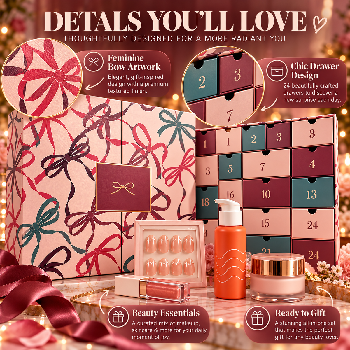 🎁 24-Day Beauty Advent Calendar – Luxury Makeup & Skincare Christmas Gift Set