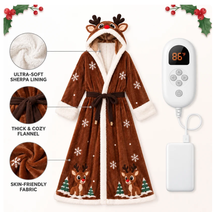 🦌 CozyRudolph™ Heated Holiday Robe – Ultra Soft Warmth for Christmas Nights