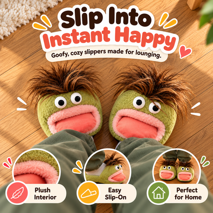 🐸 Funny Frog Plush Slippers – Cute & Cozy Monster House Shoes 💚