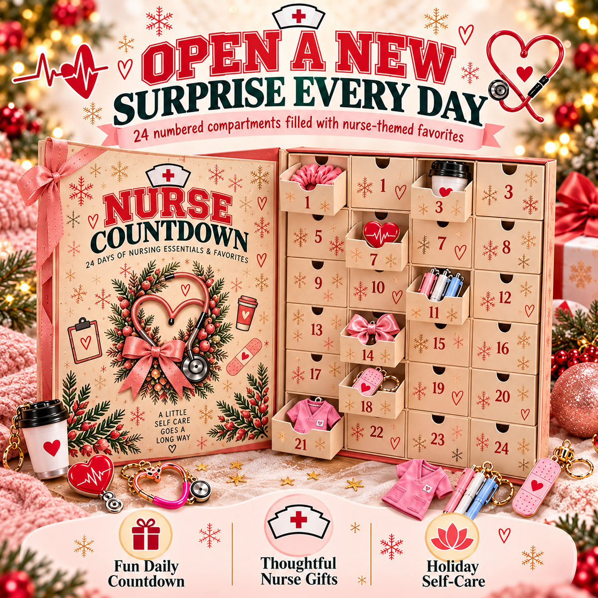 🩷 NurseJoy™ 24-Day Countdown Gift Box A Heartfelt Holiday Surprise Made For Everyday Heroes