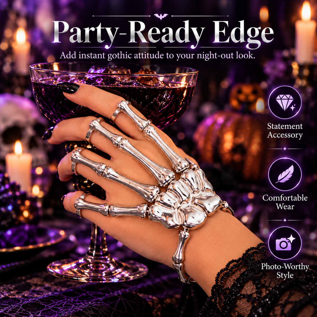 🖤 BoneGlam™ Gothic Skeleton Hand Ring – Halloween Statement Jewelry