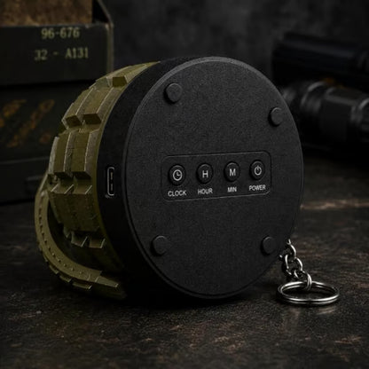 Grenade Alarm Clock with Interactive Safety Ring Deactivation; Military Tactical Style with Powerful Sound Alarm for Men and Teens