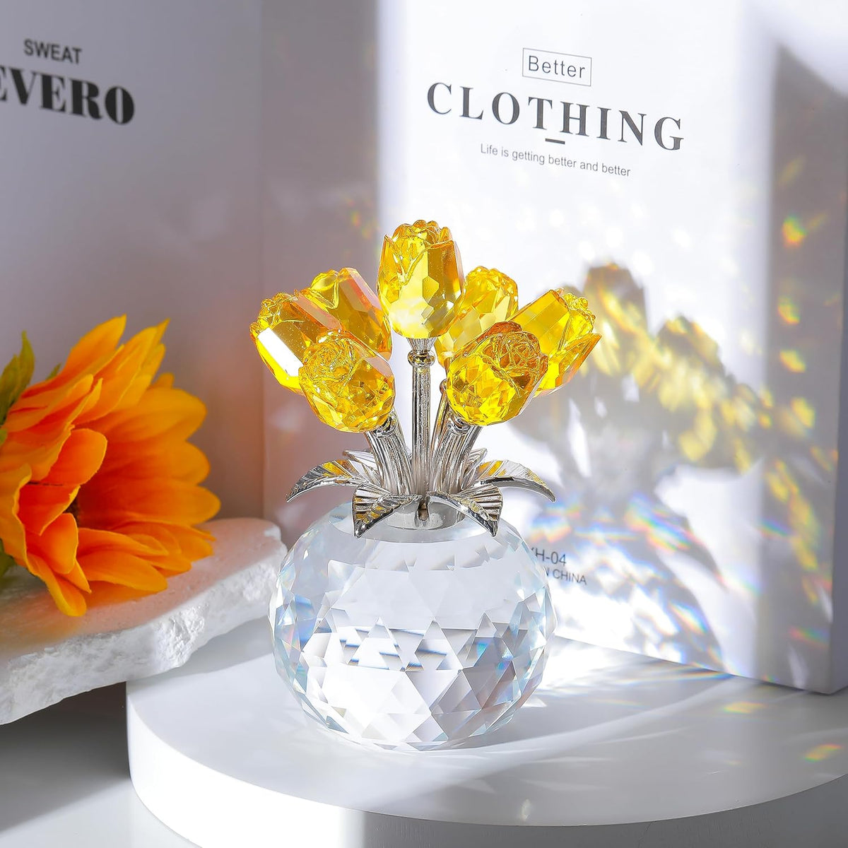 Golden faceted rose bouquet sparkling in natural sunlight