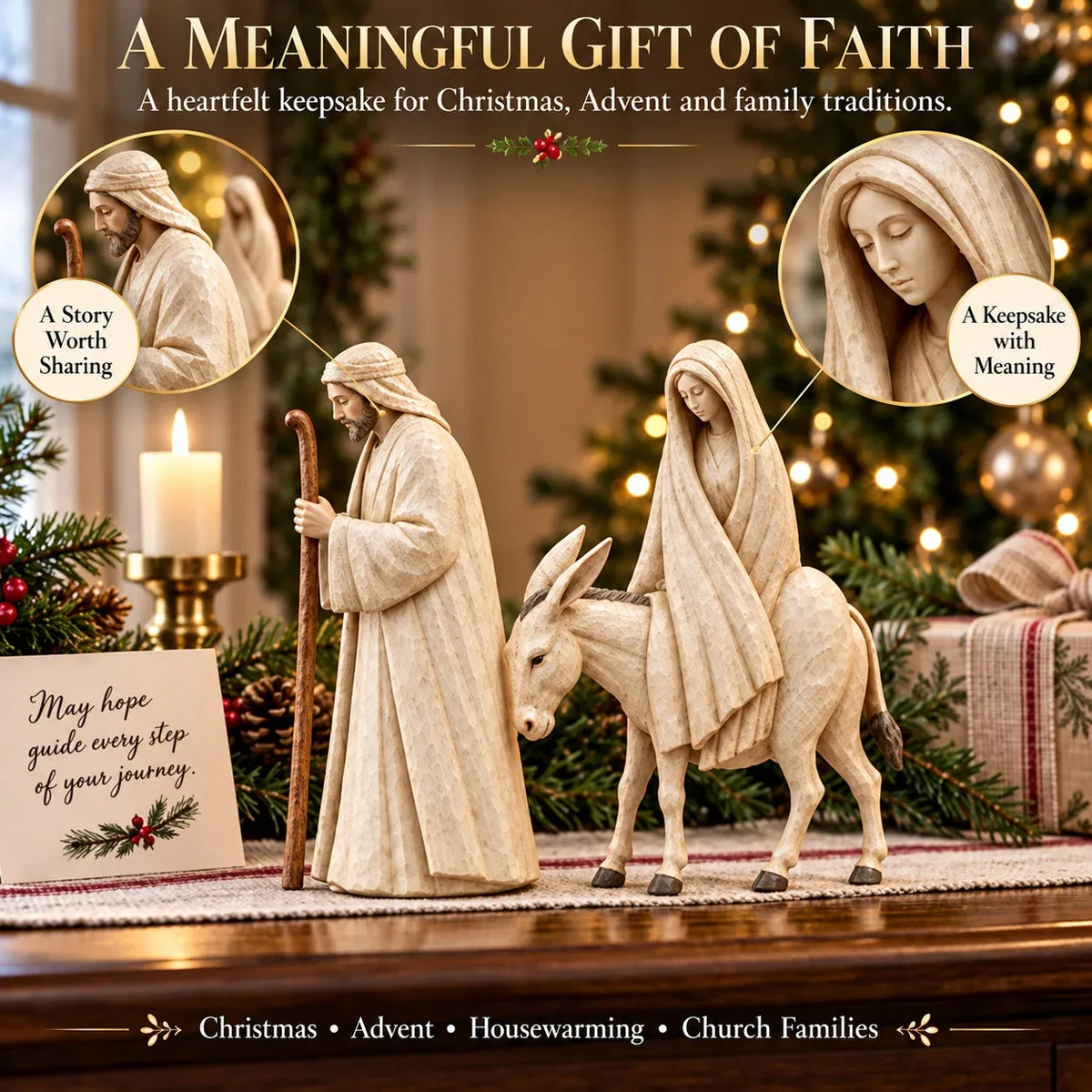 Journey to Bethlehem figurines presented as a meaningful Christmas Advent and faith-centered gift