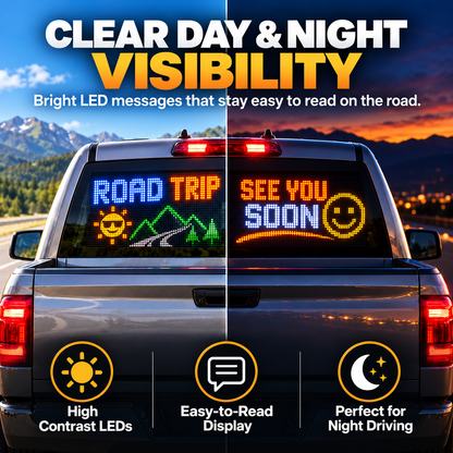🚘 RoadGlow™ LED Rear Window Message Board – Custom Text & Icon Display for Cars & Trucks