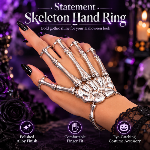 🖤 BoneGlam™ Gothic Skeleton Hand Ring – Halloween Statement Jewelry