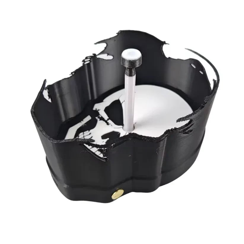 Angled view of the skull light housing, cutout edges, and central light source