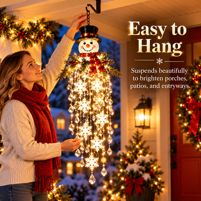 Lighted Snowman Christmas Hanging Decor, Warm LED Snowflake Ornament for Porch, Entryway & Holiday Home Decoration