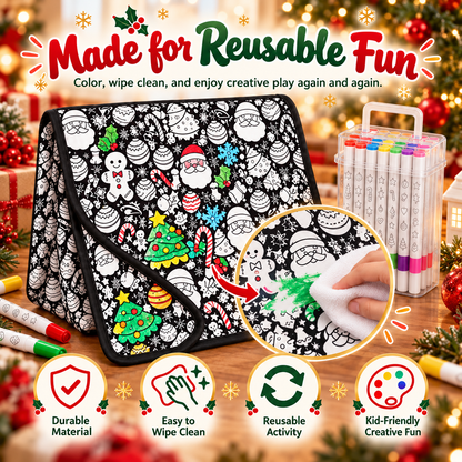 🎄 ColorJoy™ Christmas Coloring Mat Kit – Reusable Holiday Activity Set with 24 Markers
