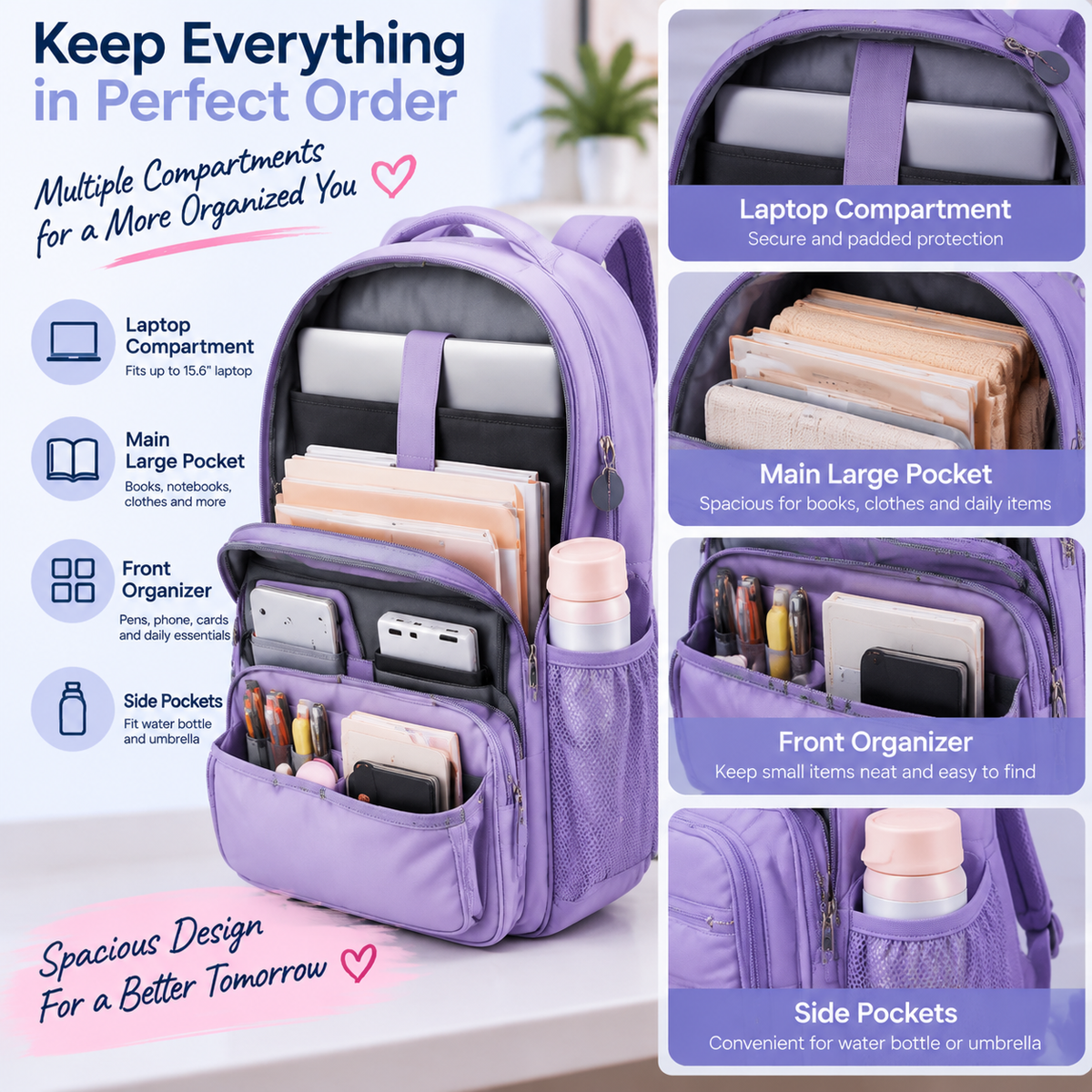 🎒 CarryEase™ Everyday Backpack – Lightweight & Roomy Multi-Pocket Bag for School, Travel & Daily Life
