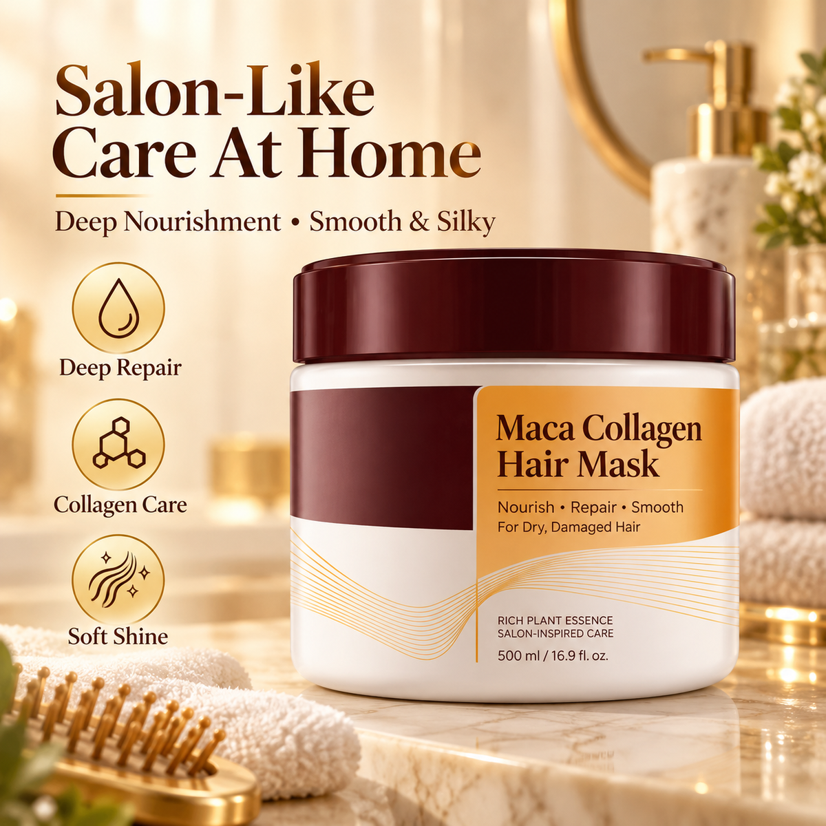 Collagen Hair Mask for Dry & Damaged Hair, Deep Conditioning Treatment with Maca Essence, Moisturizing Repair Hair Cream for Soft, Smooth & Shiny Hair