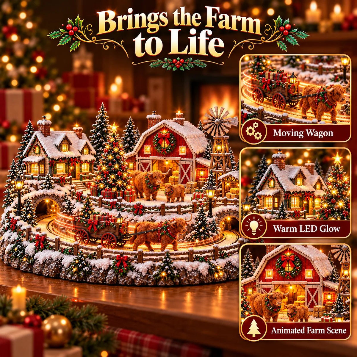 🤠 Highland Cow Christmas Farm Village – Lighted Farmhouse Holiday Décor 🎄✨
