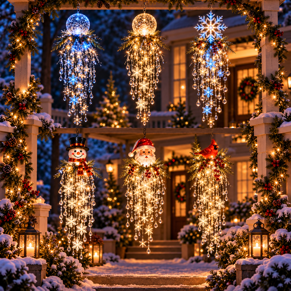 ❄️SnowGlow™ Illuminated Snowflake Hanging Lantern – Winter Entryway Décor