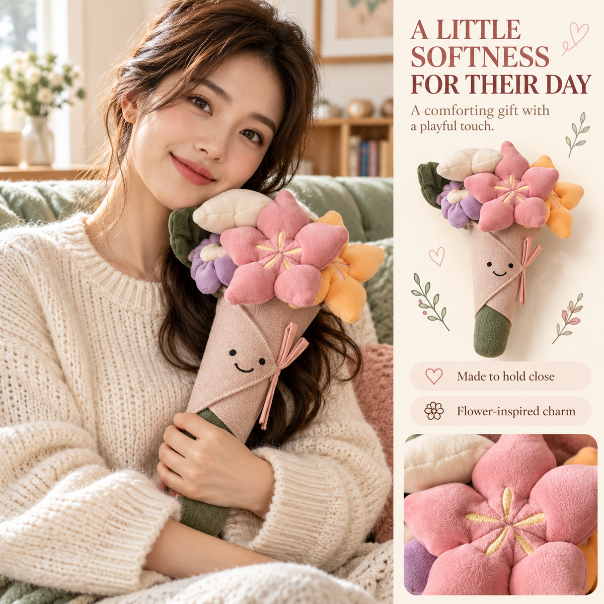 🌸 HugBloom™ Plush Flower Bouquet – Soft Smiling Flower Gift