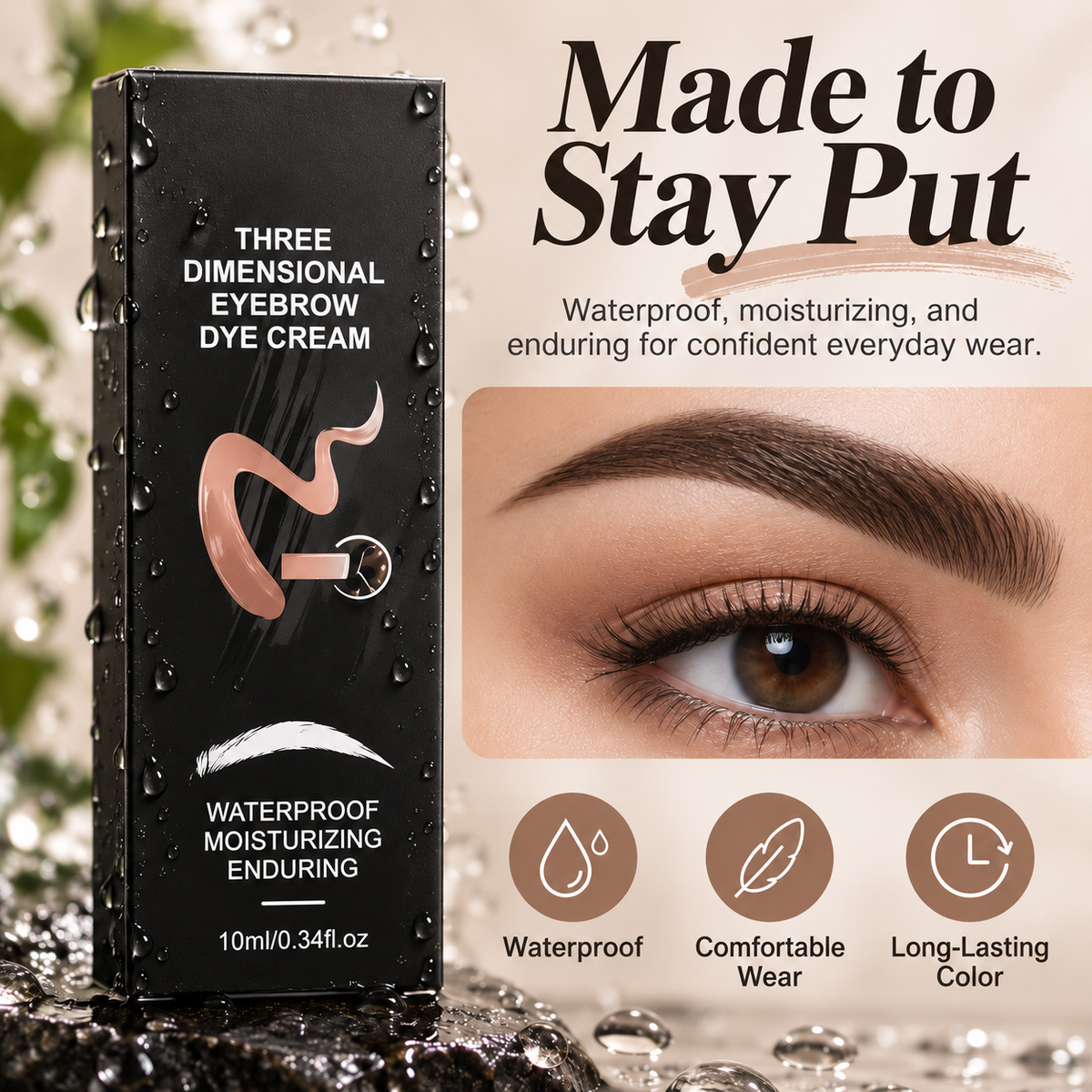 BrowLock™ 3D Eyebrow Tint Cream – Waterproof Long Lasting Brow Dye for Natural Fuller-Looking Brows