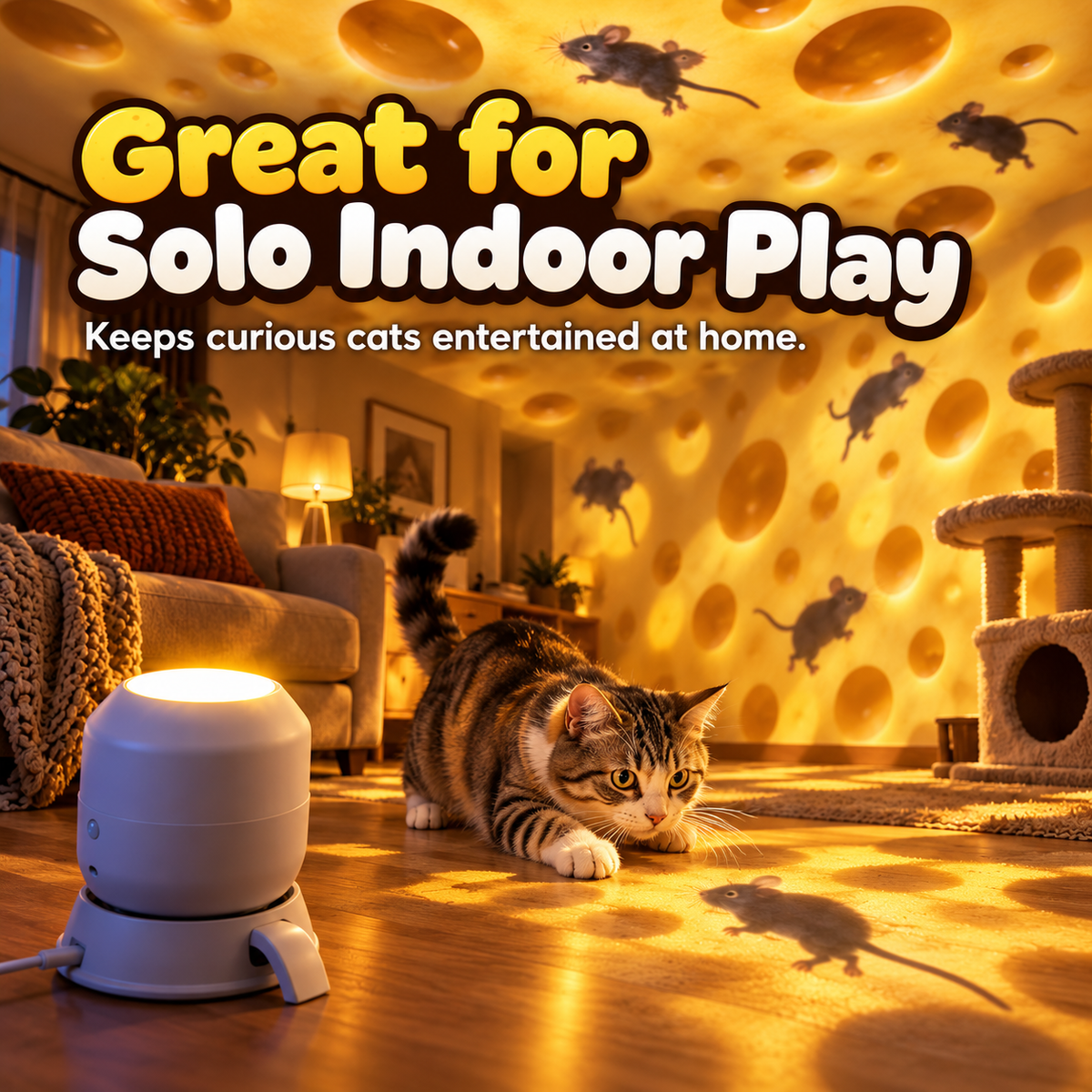 Interactive Cat Mouse Projector Toy, Cheese-Themed Chase Light for Indoor Cats, Fun Exercise & Playtime Pet Toy