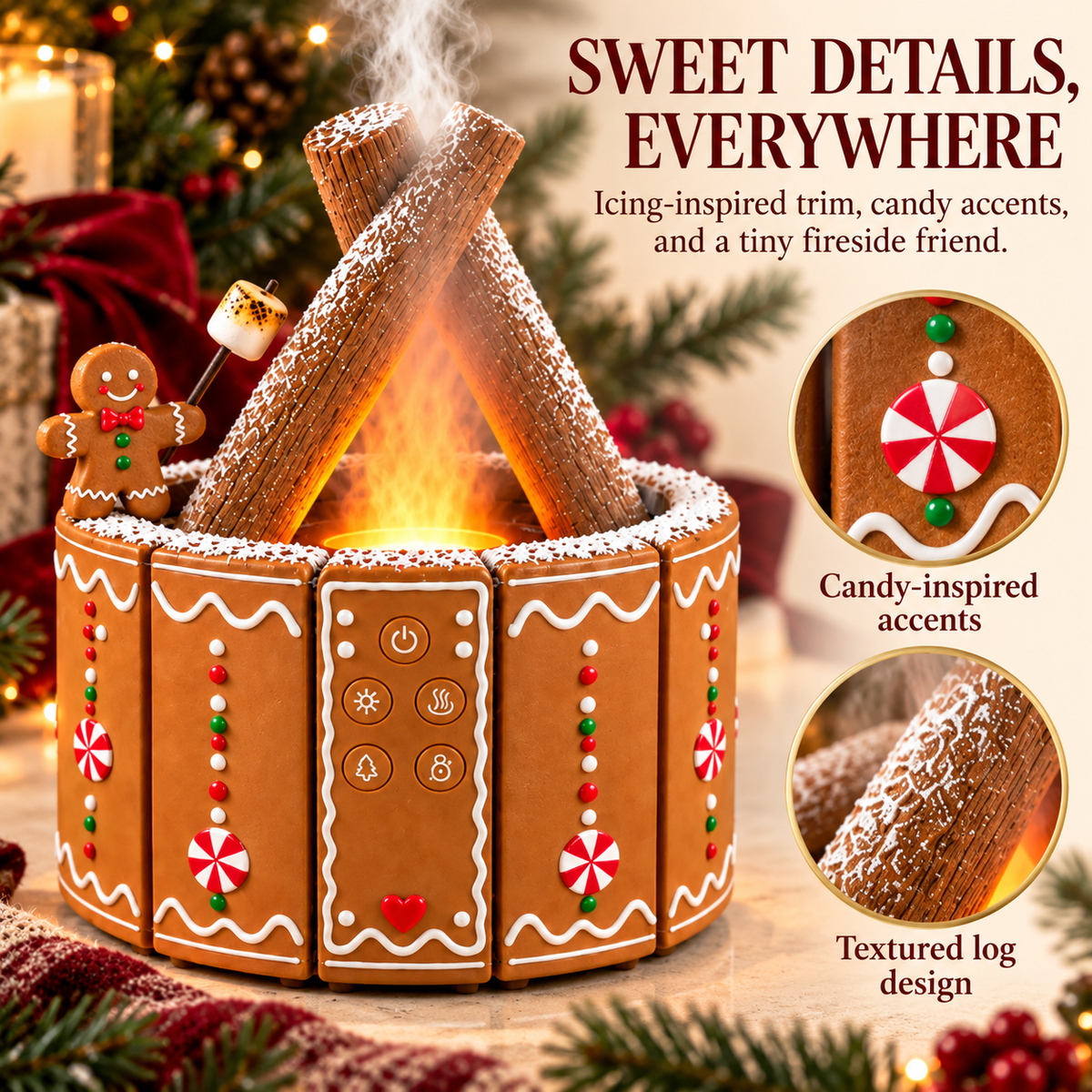 🎄 GingerGlow™ Christmas Fireplace Diffuser – LED Flame & Aromatherapy