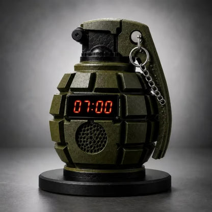 Grenade Alarm Clock with Interactive Safety Ring Deactivation; Military Tactical Style with Powerful Sound Alarm for Men and Teens