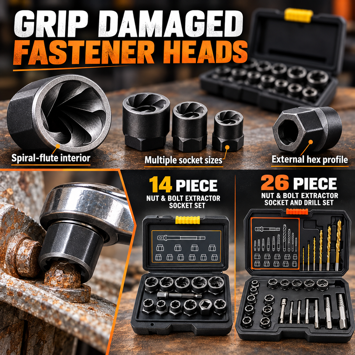 🔧 BoltBreaker™ Extraction Tool Set – 26-Piece Stuck Bolt & Screw Remover
