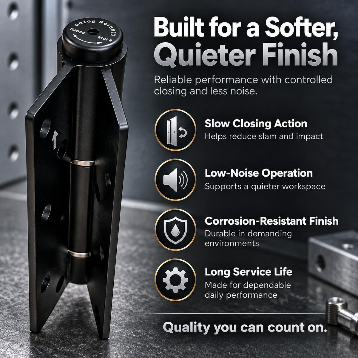 Adjustable Self-Closing Door Hinge – Heavy-Duty Lift-Off Hinge with Quiet Smooth Rotation, Adjustable Closing Force & Durable Black Finish