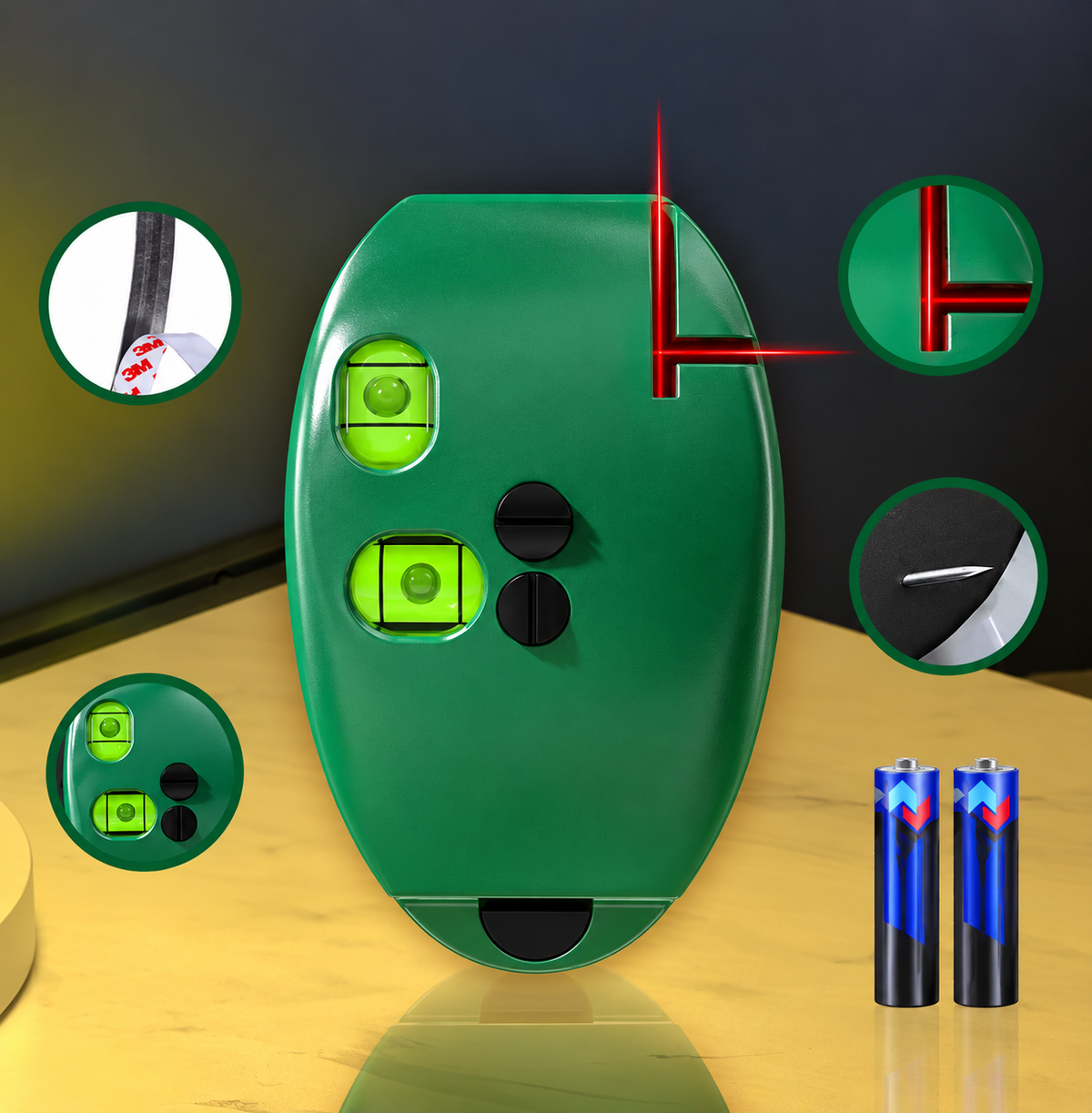 Laser Right Angle Level, 90° Cross Line Laser Level with Dual Bubble Vials, Compact Horizontal & Vertical Alignment Tool for Tile, Picture Hanging, Woodworking, DIY & Home Projects