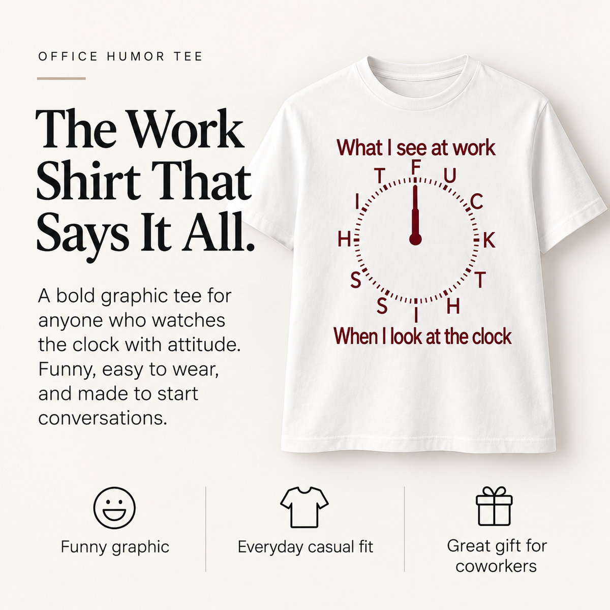 😂 ClockOut™ Office Humor T-Shirt – Funny Workday Graphic Tee for Coffee Breaks, Coworkers & Casual Days