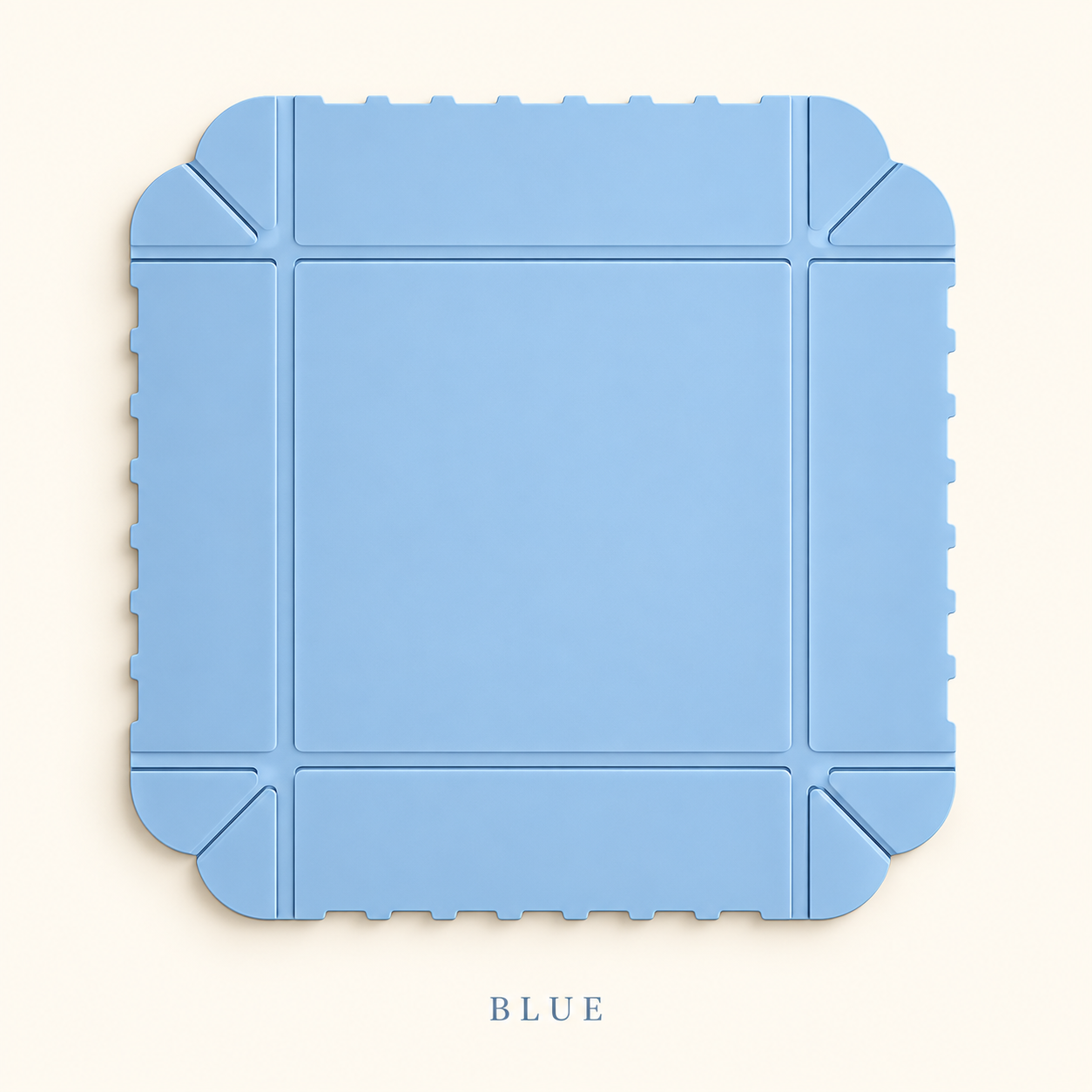 Blue silicone folding mat shown flat