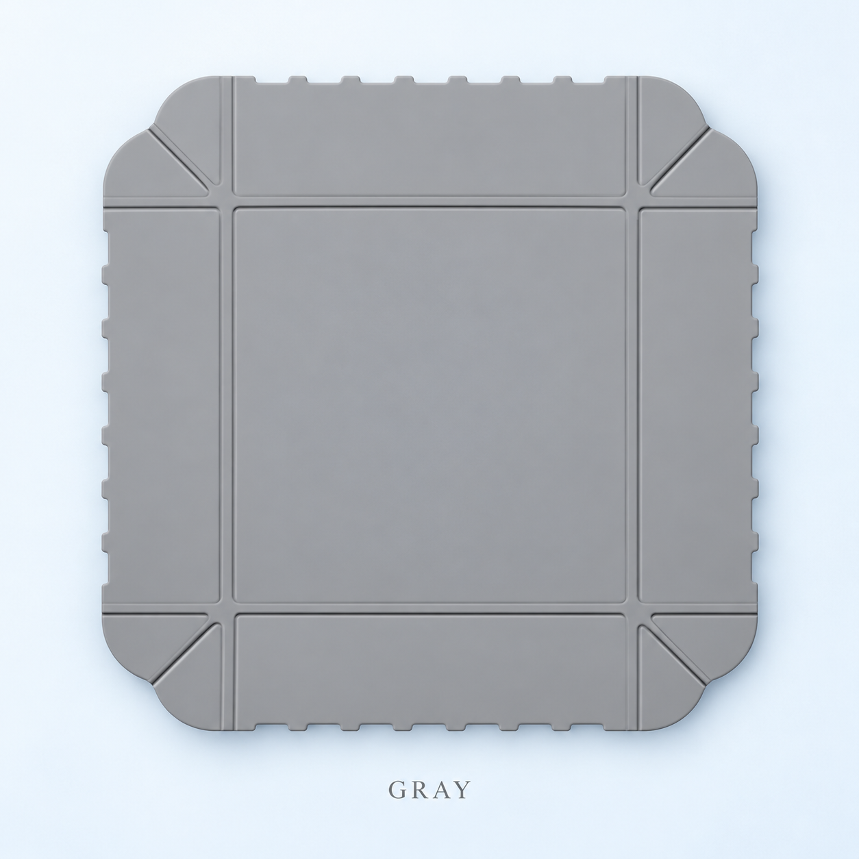 Gray silicone folding mat shown flat