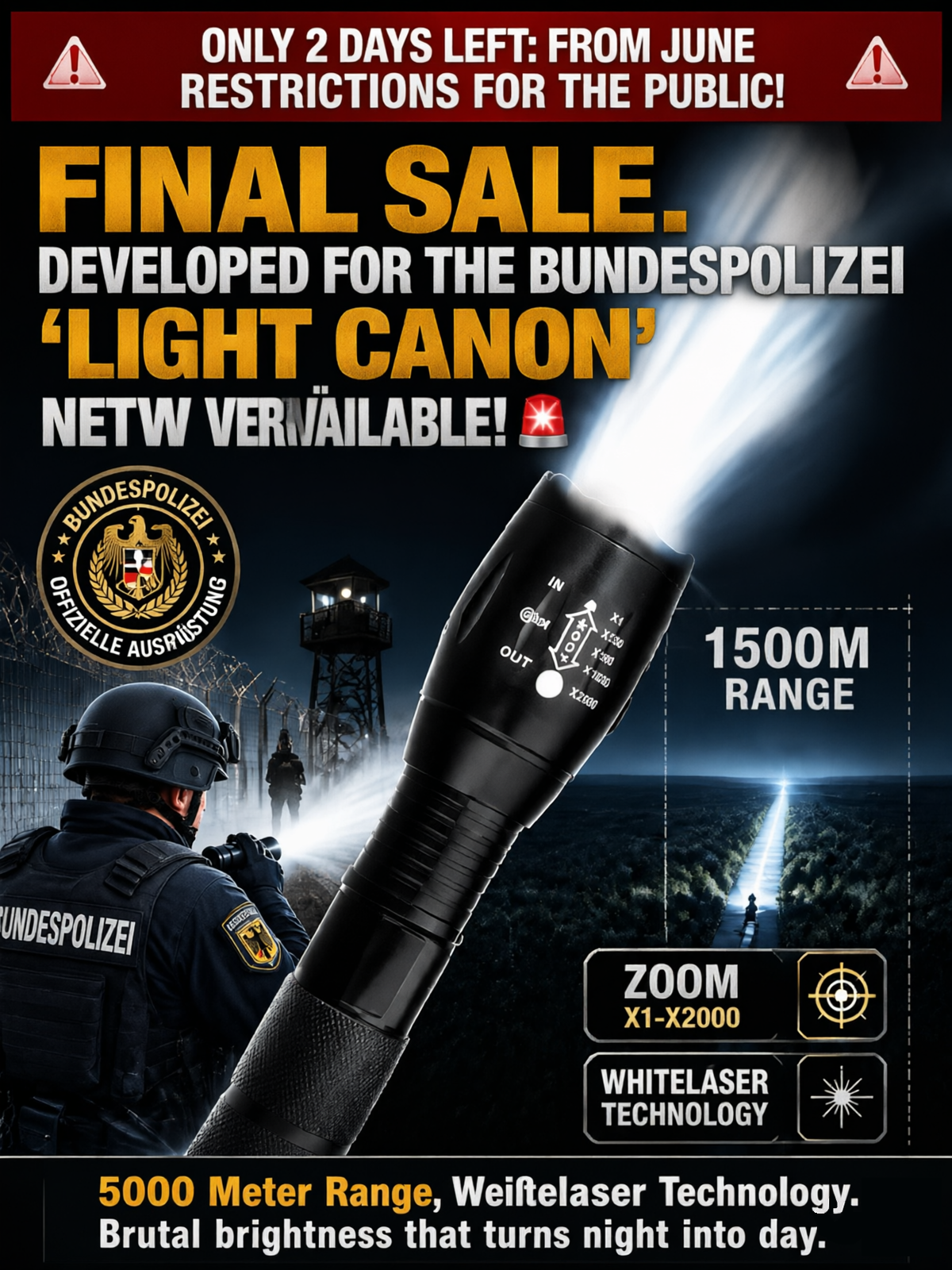 🔦'Tongtianpao' High-Brightness Zoomable White Laser Flashlight