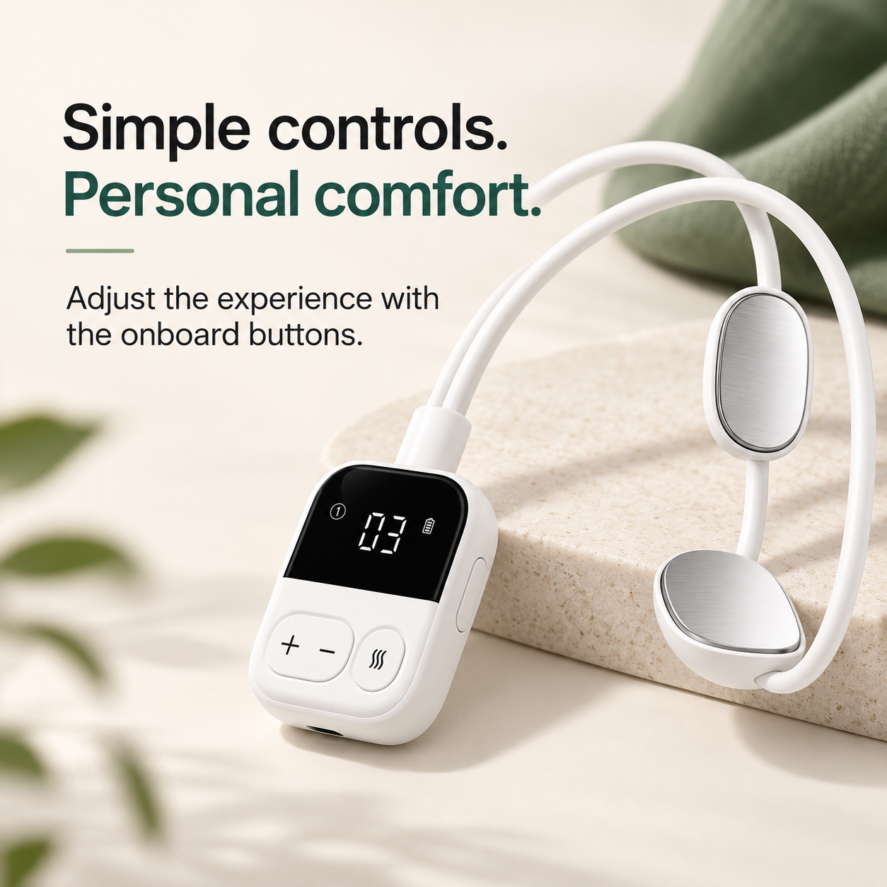 White massager with visible onboard buttons and display