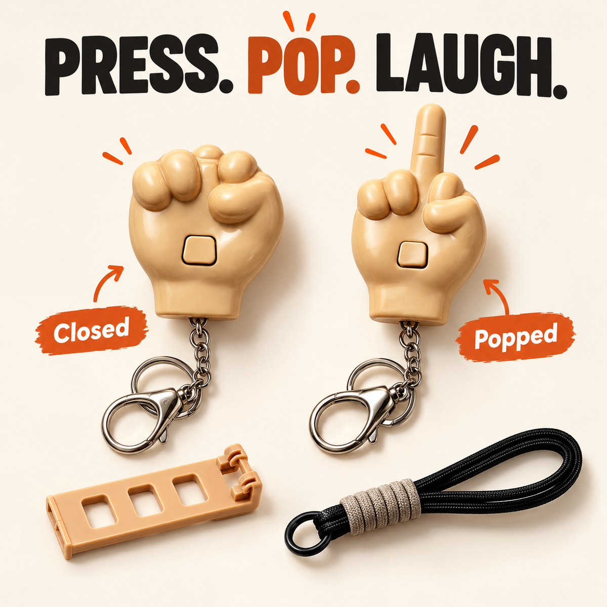 😂 2 PCS Press-to-Pop Middle Finger Keychain & Phone Stand Set