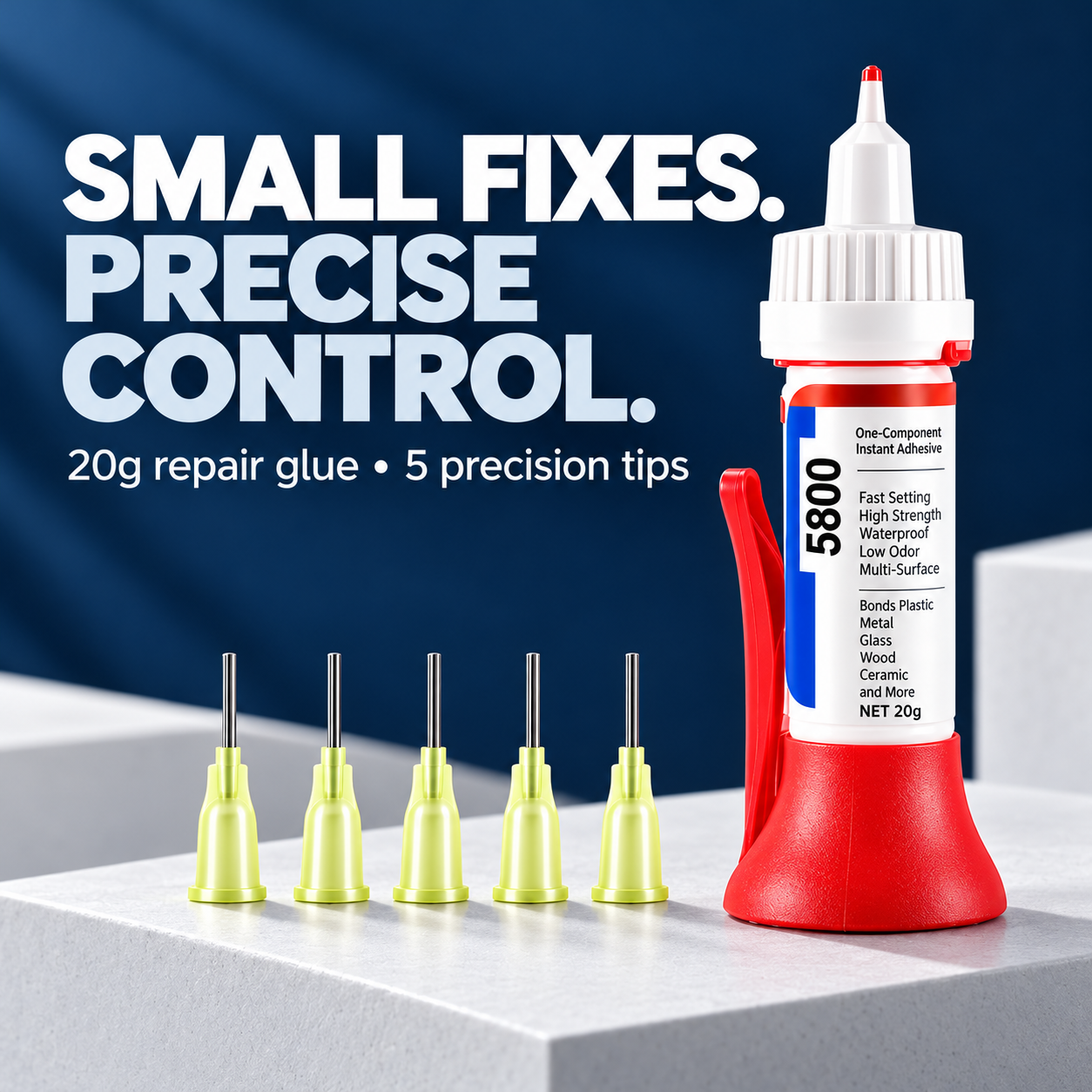 20g precision repair glue bottle with five fine applicator tips