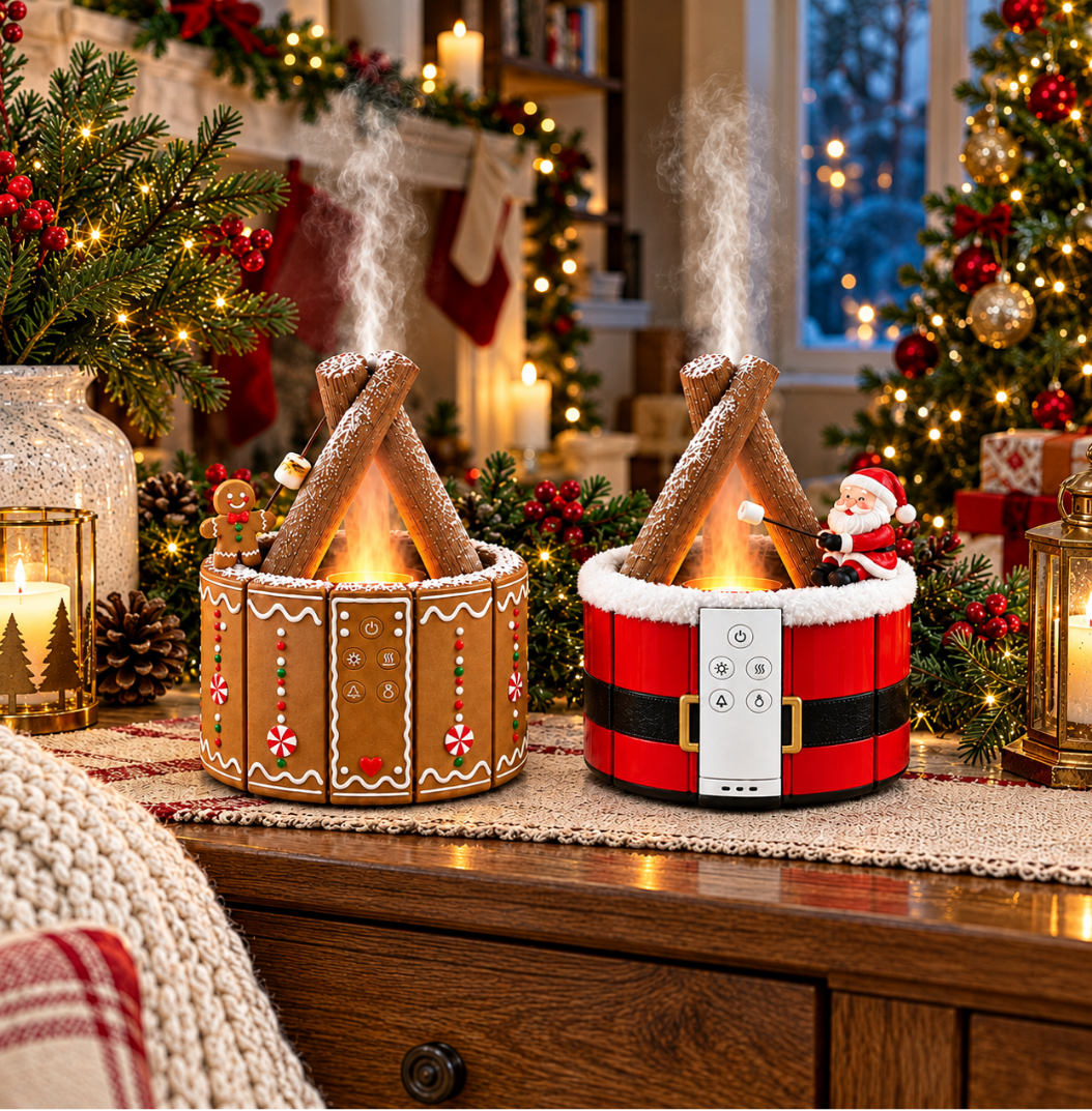 MerryMist Christmas diffuser in Santa red and gingerbread brown designs