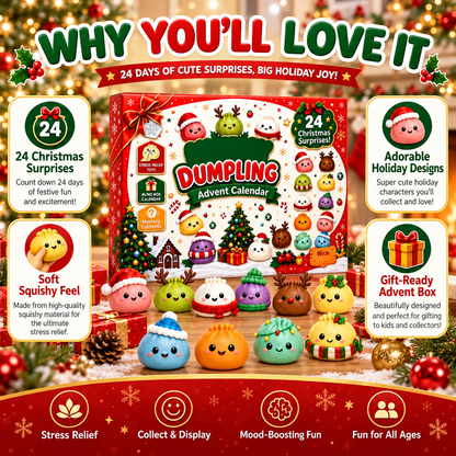 2026 Dumpling Squishy Advent Calendar - Indoor Recreation Stress Relief Toy, 24 Surprise Kawaii Mini Food Squishy Figures, Cute Christmas Countdown Holiday Gift