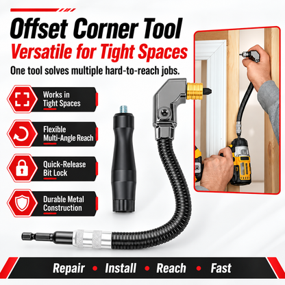 90-Degree Right Angle Drill Attachment, Swivel Corner Drill Adapter Tool for Confined Spaces, Heavy-Duty Electric Drill Extension for Furniture, Closets, and Woodworking