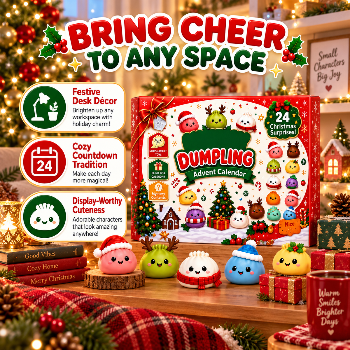2026 Dumpling Squishy Advent Calendar - Indoor Recreation Stress Relief Toy, 24 Surprise Kawaii Mini Food Squishy Figures, Cute Christmas Countdown Holiday Gift
