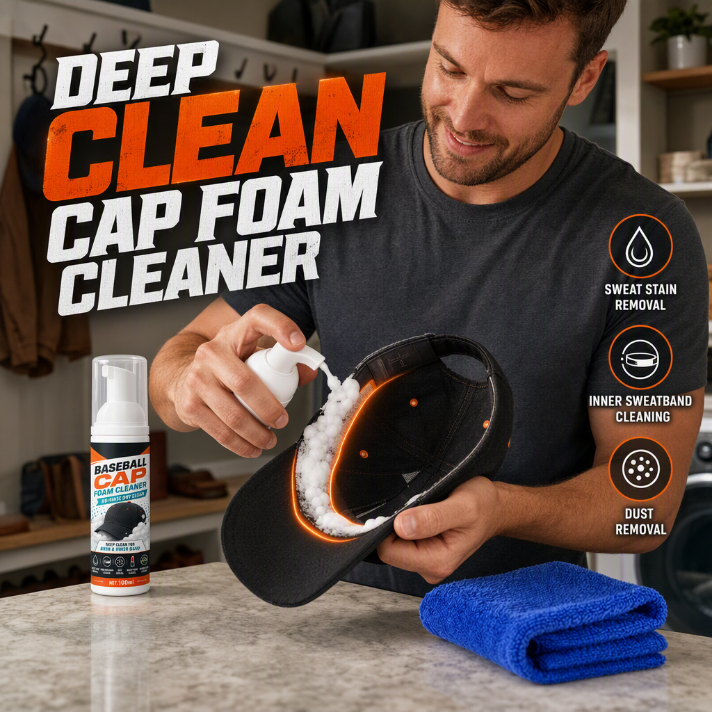 No-rinse baseball cap foam cleaner kit with 100ml bottle and towel