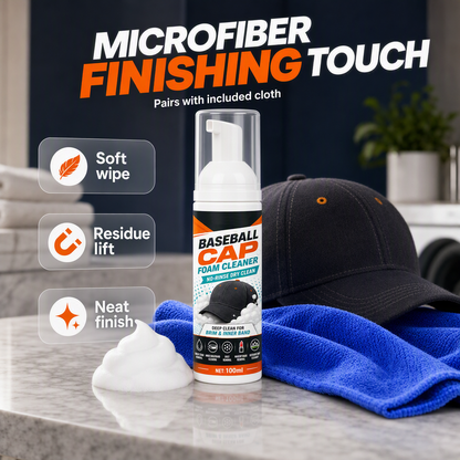 Rich foaming hat cleaner for controlled application on baseball caps