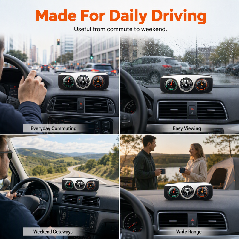 Dashboard compass used for commuting rainy drives road trips and camping