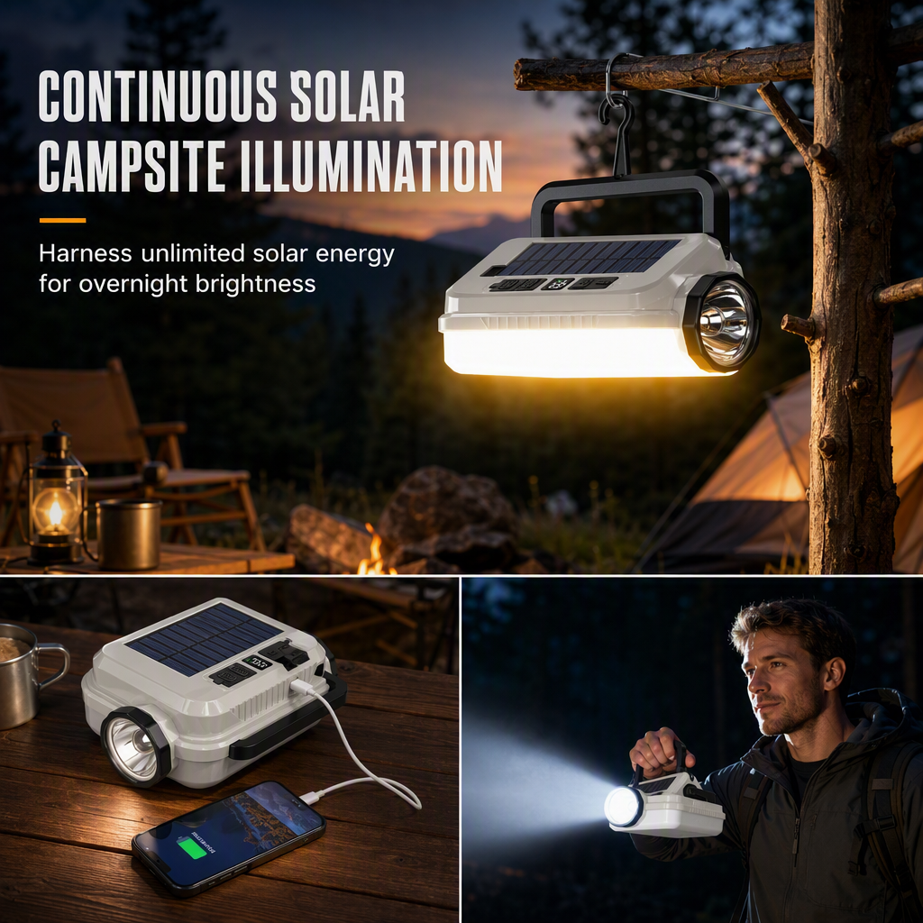 🏕️ 3-in-1 Solar Camping Lantern – Dual Light & Emergency Power Bank