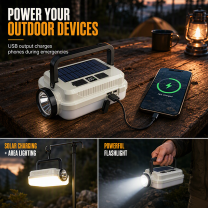 🏕️ 3-in-1 Solar Camping Lantern – Dual Light & Emergency Power Bank
