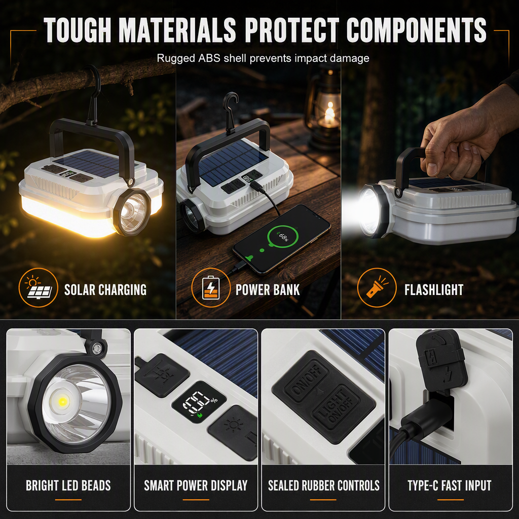 🏕️ 3-in-1 Solar Camping Lantern – Dual Light & Emergency Power Bank