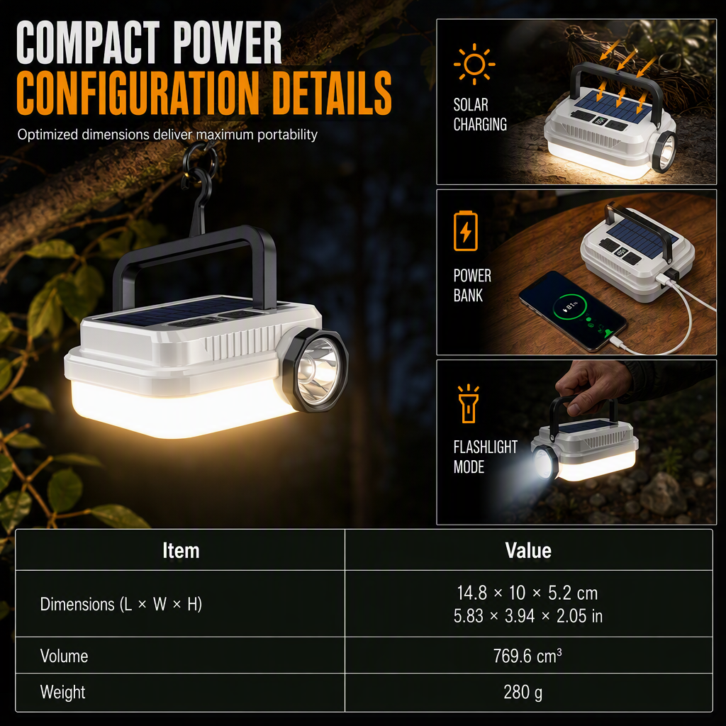 🏕️ 3-in-1 Solar Camping Lantern – Dual Light & Emergency Power Bank