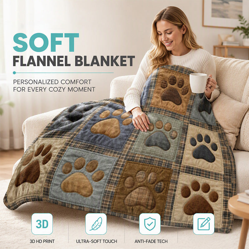 Cute paw print soft flannel blanket on sofa